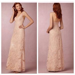 Jenny Yoo Audra Dress Bridesmaid Gown Maxi Lace Sequined Blush Champagne Pink 4